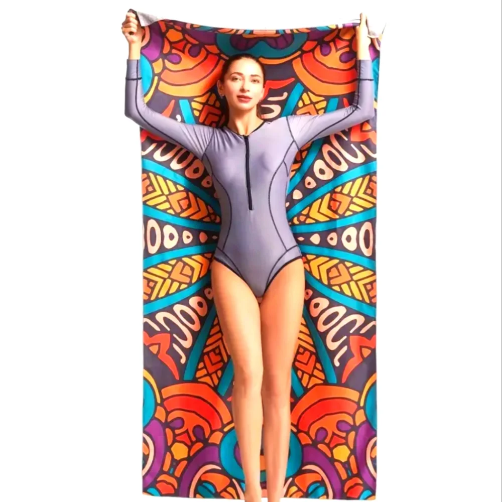 Large Microfiber Beach Towel with Carrying Case Pattern: Lotus